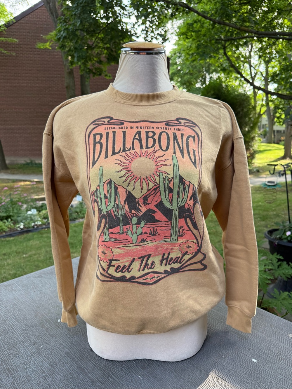 Billabong Tan Crewneck Sweatshirt with Desert Accent